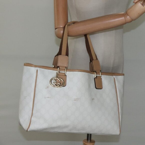 GUCCI GG Supreme Tote Bag PVC Outlet White Gold - Picture 13 of 15